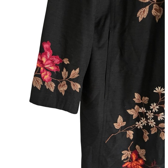 Silkland Black Embroidered Longline Blazer Floral Silk Blend Jacket 1X - Picture 7 of 11